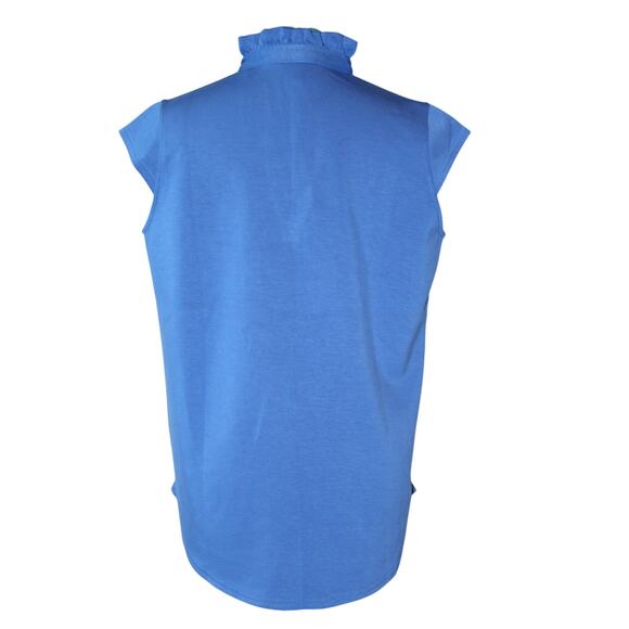 SSYS The Label Blue Ruffle Collar Split Neck Cap Sleeve Top Blouse Women Size S - Picture 3 of 4